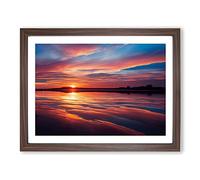 Lively Seascape At Sunset Framed Print | A4 Walnut Framed Wall Art | Ready to Hang | Modern Landscape Picture | Living Room Bedroom Lounge Office