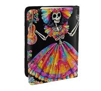 Lively Skull in Mexican Costume Printed Passport Holder,Travel Pu Leather Passport Cover Case Organiser for Men Women,6.5 Inch