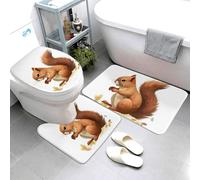 Lively Squirrel Bathroom Rugs Sets 3 Piece Super Absorbent BathroomMats Set Includes Bath Rug, Contour Mat and Toilet Lid Cover, Washable Non-Slip Bath Mats Carpet for Bathroom