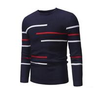 Lively Striped Knitted Sweater for Men, Great Choice to Stay Warm in Winter Months (2XL Dark Blue)
