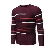 Lively Striped Knitted Sweater for Men, Great Choice to Stay Warm in Winter Months (2XL Red wine)