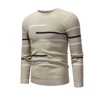 Lively Striped Knitted Sweater for Men, Great Choice to Stay Warm in Winter Months (L Khaki)