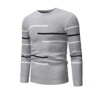 Lively Striped Knitted Sweater for Men, Great Choice to Stay Warm in Winter Months (XL Grey)