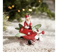 Lively Vintage Iron Airplane Christmas Decoration with Santa, Perfect as a Tree Ornament (B)