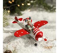 Lively Vintage Iron Airplane Christmas Decoration with Santa, Perfect as a Tree Ornament (C)