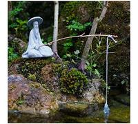 livelyfish Aquarium Mini Fisherman Statue Asian Zen Decoration Sitting Fishing Figurines Sandstone Vintage Ornament for Fish Tank Pot Garden Home Japanese Decor, B