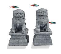 livelyfish Asian Fu Foo Dogs Statues Mini Pair of Two Guardian Lion Sandstone Figurine Pets Fish Tank Aquarium Landscape Ornaments Accessories Feng Shui Decorations, A