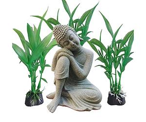 Livelyfish Asian Stone Buddha Figurines for Aquarium Zen Garden Fish Tank Statue Decorations Mini Stone Buddha Zen Garden Sculptures Decor,Gift