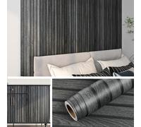 Livelynine 3D Wood Effect Wallpaper Dark Grey 40CMx5M Peel and Stick Wood Panel Wall Paper for Bedroom Living Room Wooden Slat Wallpaper Self Adhesive Charcoal Grey Sticky Back Plastic Roll