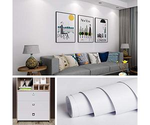 Livelynine 40CMx5M Plain White Wallpaper Peel and Stick Contact Paper Self Adhesive Vinyl Wrap for Kitchen Cupboards Paintable Sticky Back Plastic Roll Furniture Stickers Bathroom Cabinet Covering