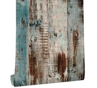Livelynine 45CMx7M Shabby Chic Wallpaper for Bedroom Walls Doors Wood Effect Sticky Back Plastic Teal Wallpaper for Living Room Wall Contact Paper Self Adhesive Wood Panels for Walls Waterproof