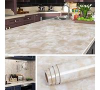 Livelynine 500 cm x 90 cm Wide Marble Film for Furniture Desk Coffee Table Dining Table Film Worktop Kitchen Adhesive Film Furniture Gold Marble Film Self-Adhesive Film Kitchen Beige High Gloss