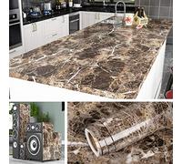 Livelynine 5M X 60 CM Wide Brown Marble Wallpaper Sticky Back Plastic Kitchen Worktop Covering Contact Paper Marble Effect Self Adhesive Vinyl Wrap for Kitchen Counter Top Furniture Table Sticker