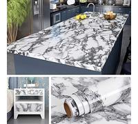Livelynine 5M X 60 CM Wide White and Grey Marble Wallpaper Sticky Back Plastic Kitchen Worktop Covering Contact Paper Marble Effect Self Adhesive Vinyl Wrap for Kitchen Counter Top Furniture Covering