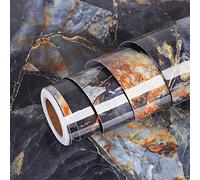 Livelynine 60CM X 5M Blue Stone Contact Paper Decorative Wallpaper Black and Gold Waterproof Adhesive Wallpaper Peel and Stick Countertop for Kitchen Table Bathroom Counter Cabinet Dresser Cover