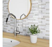 Livelynine Bathroom Tile Stickers 3D Kitchen Tile Stickers Taupe White Stone Effect 30x30CM 16 Sheets Waterproof Self Adhesive Wall Tiles Kitchen Splashback Fireplace Surround Bathroom Tiles Stick on