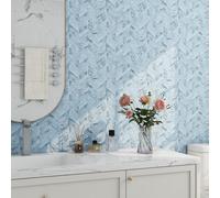 Livelynine Blue Wallpaper Self Adhesive Herringbone Stripes Peel and Stick Wallpaper for Bedroom Bathroom Wall Paper Roll Waterproof Vinyl Wrap for Furniture Drawers Wardrobe Grey/White Vein 40CMx2M