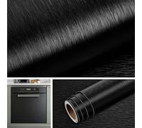 Livelynine Brushed Black Kitchen Vinyl Wrap for Cupboards Matt Waterproof Peel and Stick Kitchen Wallpaper Metallic Effect for Dishwasher Fridge Covers Contact Paper Self Adhesive Kitchen Wall 40CMx2M