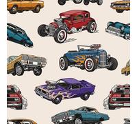 Livelynine Classic Cars Wallpaper for Boys Bedroom 44.5CMx7M Coloured Retro Sports Car Wall Paper Roll for Feature Walls Kids Peel and Stick Beige Wallpaper Nursery Patterned Sticky Back Plastic