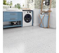 Livelynine Floor Tiles Self Adhesive Vinyl Flooring for Bathroom Kitchen Terrazzo Effect 30x30CM 16-Tiles Peel and Stick Vinyl Floor Tiles Terrazzo Grey Sticky Flooring Tile Bedroom Light Grey Granite