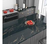 Livelynine Kitchen Counter Vinyl Wrap Marble Blue 40CMx10M Waterproof Stick on Wallpaper for Bathroom Wall Kitchen Splashback Navy and Gold Marble Effect Self Adhesive Vinyl Sticky Back Plastic Roll