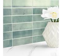 Livelynine Kitchen Tile Stickers Square Stick on Tiles for Bathroom Green Self Adhesive Tiles for Walls 3D Brick Effect 30X30 32 Sheets Heat Resistant Stick on Tile Fireplace Surround Sage Green