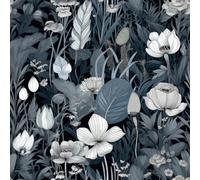 Livelynine Peel and Stick Wallpaper Blue Grey Floral and Leaves Modern Minimalist 44.5CMx7M Stick on Wallpaper Flowers Botanical Palm for Bedroom Sticky Back Plastic Roll Patterned Tropical Leaf