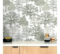 Livelynine Peel and Stick Wallpaper Green Grey White forest Sticky Wallpaper for Bedroom Jungle forest 44.5CMx7M Sticky Back Plastic Roll Patterned Walls Mural Trees Contact Paper Self Adhesive Nature