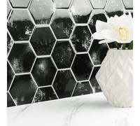 Livelynine Self Adhesive Wall Tiles Bathroom Tile Stickers Black Hexagon Kitchen 30x30CM 32-Pieces