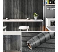 Livelynine Self Adhesive Wallpaper Wood Panel 40CMx10M 3D Wood Slat Wallpaper Charcoal Grey Stick on Wall Paper for Living Room Bedroom Modern Skandi Wooden Wall Papers Roll Dark Wooden Contact Paper