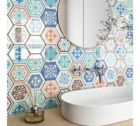 Livelynine Stick on Tiles for Bathroom 3D Hexagon Tile Stickers for Kitchen Walls Style Moroccan 30x30CM 16-PCS Peel and Stick Wall Tile Bathroom Shower Splashback Kitchen Tiles Self Adhesive