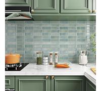 Livelynine Stick on Tiles for Bathroom Walls Sage Green Peel and Stick Wall Tiles Kitchen 30x30CM 16 Sheets Waterproof Bathroom Tile Stickers 3D Light Green Kitchen Tile Self Adhesive for Shower Room