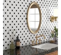Livelynine Stick on Tiles Kitchen Hexagon White and Black 30x30 Tile Stickers for Bathroom Shower Walls 16-PCS Heat Resistant Peel and Stick Tiles Kitchen Splashback Fireplace Peel-Stick Wall Tile