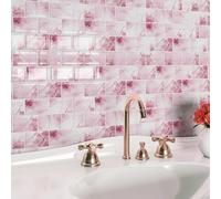 Livelynine Stick on Tiles Kitchen Pink Bathroom Tile Stickers Pink Marble 30x30CM 16 Sheets Peel and Stick Wall Tile Bathroom Waterproof Wall Tiles Self Adhesive 3D for Kitchen Splashback Shower