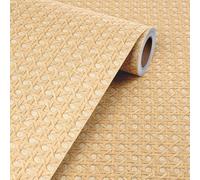 Livelynine Stick on Wallpaper Faux Rattan Webbing Look 40CMx10M Tan Brown Bedroom Living Room Wallpaper Feature Wall Boho Sticky Back Plastic Roll for Furniture Contact Paper Smooth Faux Cane Mesh