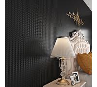 Livelynine Textured Wallpaper Self Adhesive Black Stick on Wallpaper Feature Wall Bedroom Bathroom Modern Weave Pattern 40CMx10M Sticky Back Plastic Black Vinyl Wrap for Kitchen Cabinet Doors Wardrobe