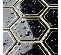 Livelynine Tile Stickers Bathroom Black Gold Self-Adhesive Tiles Kitchen Wall Hexagon Adhesive Tiles 3D Self-Adhesive Waterproof Wall Tiles for Gluing Tile Stickers Bathroom 30.5 x 30.5 cm, Pack of 4
