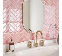 Livelynine Tile Stickers for Bathroom Wall Pink 3D Stick on Tiles Kitchen Splashback Herringbone Pastel Pink 30x30CM 16 PCS Heat Resistant Peel and Stick Wall Tiles Shower Fireplace Marble