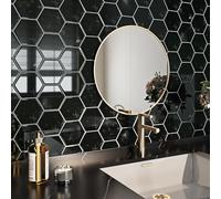 Livelynine Tile Stickers for Kitchen Black 30x30CM 3D Stick on Tiles for Bathroom Walls Charcoal Black Self Adhesive Wall Tiles Fireplace Shower Peel and Stick Backsplash Tile Hexagon, 4 PCS