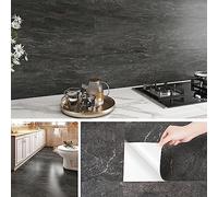 Livelynine Tile Stickers Grey Marble Stick on Tiles Kitchen Splashback Marble Charcoal Black Self Adhesive Wall Tiles Bathroom 60x30CM Waterproof Stick on Splashback Tile Vinyl Flooring, 4 PCS