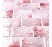 Livelynine Tile Stickers Pink Marble 3D Stick on Tiles Kitchen Splashback 30x30CM Self Adhesive Wall Tiles Pink Sticky Tile Sticker Bathroom Peel and Stick Sheet for Fireplace Surround, 4 Sheets