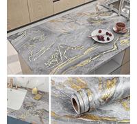 Livelynine Worktop Vinyl Covering Kitchen Bathroom Counter Top Peel and Stick Marble Light Grey with Gold Vein 40CMx5M Waterproof Vinyl Wrap for Kitchen Cupboards Marble Contact Paper Self Adhesive