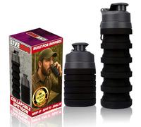 LIVEMUG Spittoon for Chewing Tobacco | Portable Spit Cup, Collapsible Silicone Dip Spitting Accessories | Spill Resistant Spitter Jug with Lid | Travel Spitune 17 Oz, Black (Black)