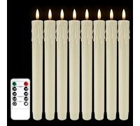 LIVEN 8 Pack LED Flameless Taper Candles with Timer, Dripless Fake Candlesticks with 3D Flickering Flame, 9.6 Inches White Window Candle for Fireplace Christmas Halloween