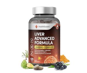 Liver Detox Advanced Formula - 3580mg Complex for Liver Cleanse & Repair, with Acai, Artichoke, Choline, Dandelion Root & Turmeric Powder, (4 Month Supply) - 120 Vegan Tablets by HealthEssent