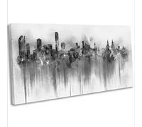 Liverpool Abstract City Skyline Canvas Wall Art Print Watercolour Style Framed Black & White Picture No.1 (71x30cm / 28x12inch)