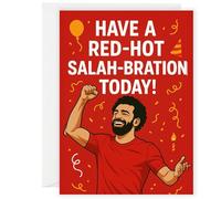 Liverpool Birthday Card - Red “Salah-bration” Design - Mo Salah Inspired Football Greeting Card - Great Gift for Him, Boys, Men - Football Fans of Liverpool