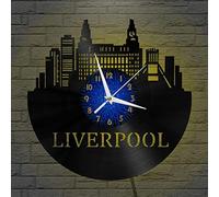 Liverpool City View Vinyl Wall Clock,vinyl record clock wall art black 12 inch for living room bedroom creative gift(12 inchs B with LED)