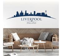 Liverpool England City Skyline - Cathedral, Royal Liver, St Johns Beacon - Bedroom Living Room Wall Art Sticker [XLarge] [Ultramarine]