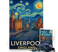 Liverpool England Starry Night Style Jigsaw for Teenagers1000 Pieces Cognitive Boost Nice Thick Family Bond Santa Surprise (38x52cm)